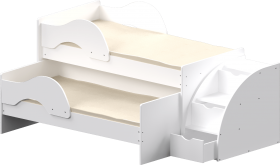 Кровать детская Матрешка выкатная с лестницей Белый в Новом Уренгое - novyj-urengoj.katalogmebeli.com | фото 1