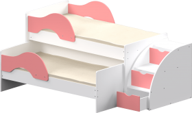Кровать детская Матрешка выкатная с лестницей  Белый/Розовый в Новом Уренгое - novyj-urengoj.katalogmebeli.com | фото