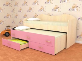 Кровать детская Нимфа двухместная 2.0 Дуб молочный/Розовый в Новом Уренгое - novyj-urengoj.katalogmebeli.com | фото