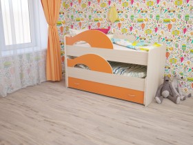 Кровать детская Радуга 1600 Млечный дуб/Оранжевый в Новом Уренгое - novyj-urengoj.katalogmebeli.com | фото
