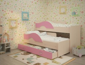 Кровать детская Радуга 1600 Млечный дуб/Розовый в Новом Уренгое - novyj-urengoj.katalogmebeli.com | фото